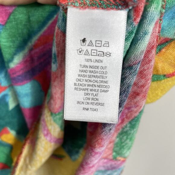 Tahari Linen Top Size 1X Vibrant Multicolored Tropical Beachy Hawaiian Vacation - Picture 6 of 6